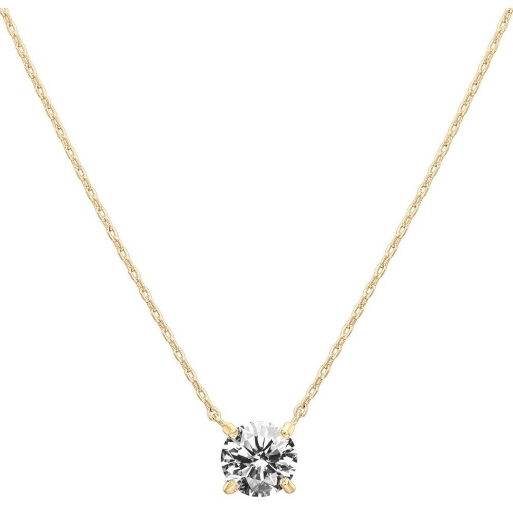 14k Yellow Gold Crystal Solitaire 1.5 Carat Dainty Choker Necklace